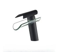 Waterfall Black Bathroom Faucet Hot Cold Mixer Crane Basin Tap Glass Mordern Design for Sink Deck Mount(Black Short A)