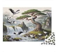 Waterfall Bonsai Jigsaw Puzzle Crane Wildlife 1000Pc Recycled Paper Adults Jigsaws Impossible Hard Challenge Brain Thinking Home Activity Great Gift 52x38cm/1000pcs