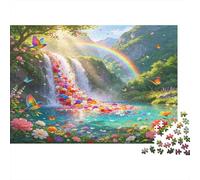 Waterfall Butterfly Scene 1000 Piece Jigsaw Puzzle Paper for Adults Rainbow Nature Relaxation Focus Family Home Gift 70x50cm/1000pcs