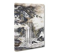 Waterfall By Kano Motonobu Asian Japanese Canvas Wall Art Print Ready to Hang, Framed Picture for Living Room Bedroom Home Office Décor, 20x14 Inch (50x35 cm)