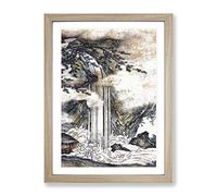 Waterfall By Kano Motonobu Asian Japanese Framed Print | A4 Oak Framed Wall Art | Ready to Hang | Asian Landscape Picture | Living Room Bedroom Lounge Office