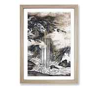 Waterfall by Kano Motonobu Framed Print | A2 Oak Framed Wall Art | Ready to Hang | Modern Landscape Picture | Living Room Bedroom Lounge Office