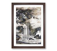 Waterfall by Kano Motonobu Framed Print | A2 Walnut Framed Wall Art | Ready to Hang | Modern Landscape Picture | Living Room Bedroom Lounge Office