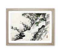 Waterfall By Kono Bairei Asian Japanese Framed Print | A2 Oak Framed Wall Art | Ready to Hang | Asian Landscape Picture | Living Room Bedroom Lounge Office