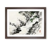 Waterfall By Kono Bairei Asian Japanese Framed Print | A3 Walnut Framed Wall Art | Ready to Hang | Asian Landscape Picture | Living Room Bedroom Lounge Office