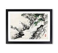 Waterfall by Kono Bairei Framed Print | A2 Black Framed Wall Art | Ready to Hang | Modern Landscape Picture | Living Room Bedroom Lounge Office