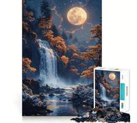 Waterfall by Moonlight Adult Jigsaw Puzzles1000 Pieces Brain Game Gift High Precision Die Cut Relaxing Indoor Group Activity (38x52cm)