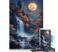 Waterfall by Moonlight Jigsaw for Teenagers 1000 Pieces Mental Improve Play Uniform Size Precise Pieces Family Fun Night Activity (50x75cm)