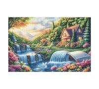 Waterfall Cabin Forest Wild Nature Rural Countryside 1000 Piece Jigsaw Puzzle for Adults Fun Enjoyable And Engaging Perfect Hobby for Home Or Leisure 1000 PCS（75x50cm）