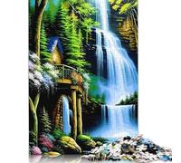 Waterfall Cabin Landscape Puzzle 1000 Pieces Jigsaws Wooden Puzzles for Adults & Teenager Jigsaw Puzzles for Adults Teenagers 1000pcs (75x50cm)