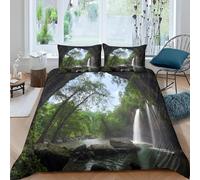 Waterfall Cave Duvet Set Double Bedding Double Bed Set 200x200 3D Print Natural Landscapes Duvet Double Cover Set Soft Microfiber Zippered Quilt Cover and 2 Pillowcases Adults M.747