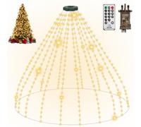 Waterfall Christmas Tree Lights Indoor, 2.5M X16 Strands 400 LEDs Warm White Xmas Tree Lights Mains Powered, Waterproof 8 Modes Timer Fairy String Lights for Indoor Outdoor Christmas Tree Decoration