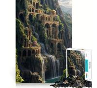 Waterfall Cityscape with Arches And Architecture Jigsaw Puzzle1000 Pieces Mind Train Fun Clean Cut Sturdy Components Captivating Leisure for Cozy Indoors (50x75cm)
