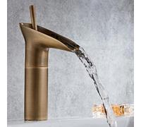 Waterfall Counter Top Basin Mixer Tap, Bathroom Sink Tap, Copper Wine Cup Faucet, Hot Cold Basin Mixer Tap Single Lever Brass Faucet, G3/8 Inch Thread Retro Faucet with Flexible Hoses for Home(Short)