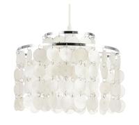 Waterfall Design Pendant Light Shade with Cascading Natural Capiz Style Shell Discs | Chrome Plated Metal Frame | 31cm x 20cm by Happy Homewares