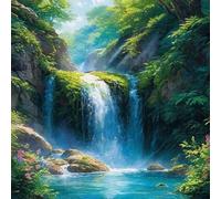 Waterfall Diamond Painting Kits for Adults, Stone Diamond Art Painting Cross Stitch Kits DIY Full Drill Crystal Art Crafts for Home Wall Decoration, Stress Relief Relaxing Holiday Gifts 50x50cm Q-681