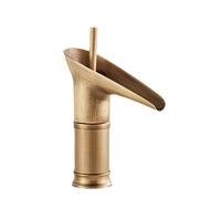 Waterfall Durable Brass Bathroom Faucet Single Hole Open Type High Rise Basin Mixer Tap Wine Glass Shape with Antique，Brass Small