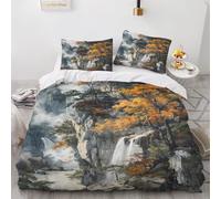 Waterfall Duvet Cover Double Chinese Landscapes Bedding Set 3D Print Soft Microfiber Quilt Covers 200x200 cm with Zipper Closure and 2 Pillowcases 50x75 cm for Adults L.4455