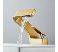 Waterfall Faucet for Bathroom Hot & Cold Mixer Tap Luxury Copper Basin Faucet Single Hole Installation Water-Saving Ceramic Valve Core Elegant Nano Frosted Gold Finish