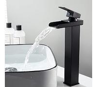 Waterfall Faucet for Bathroom Sink Black, Stainless Steel, Hot and Cold Water, Single Handle Basin, High(High)