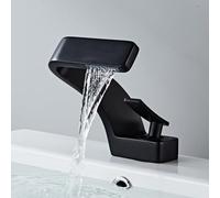 Waterfall Faucet for BathroomHot & Cold Mixer Tap Copper Basin Faucet with Ceramic Valve SingHoInstallation WaterSaving Design (Black)