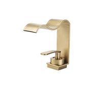 Waterfall Faucet Single Handle 1 Hole Bathroom Sink Lavatory Vanity Wash Basin Water Vessel Crane Mixer Tap(Brushed Gold,G1/2)