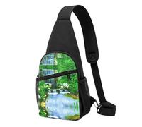 Waterfall Flowing Down Casual Sling Bag Crossbody Shoulder Pack,Durable Polyester Chest Bag with Multiple Pockets and Key Holder,Adjustable Strap for Men Women