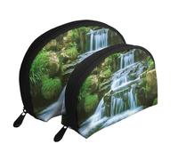 Waterfall Flowing Down Portable Shell Cosmetic Bag Set - Travel Makeup Organiser with Zipper & Inner Compartments