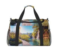 Waterfall Flowing Scenery Full Print Travel Duffle Bag with Adjustable Shoulder Strap,Large Capacity Twill Polyester Crossbody Bag for Gym,Weekend Trips Outdoor Activities