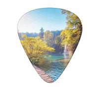 Waterfall Flowing Scenery Printed Guitar Picks With Organizer Storage Box 0.46 0.71 0.96 Mm Includes Thin Medium Heavy For Bass Electric Acoustic Guitars Ukulele 12 Pack