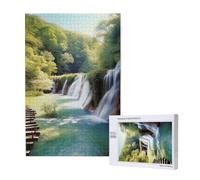 Waterfall Flowing Scenery Printed Jigsaw Puzzle with Storage Box, Wooden Puzzle for Adults and Kids, 1000 Pieces Family Fun Decorative Game