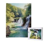 Waterfall Flowing Scenery Printed Jigsaw Puzzle with Storage Box, Wooden Puzzle for Adults and Kids, 500 Pieces Family Fun Decorative Game