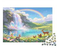 Waterfall Forest Deer 1000 Piece Jigsaw Puzzle Paper Jigsaw Puzzle for Adults Rainbow Nature Scene Stress Relief Focus Home Gift 70x50cm/1000pcs