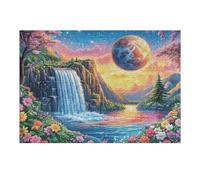 Waterfall Forest Moon Planet Wild Nature Rural Countryside 300 Piece Jigsaw Puzzle for Adults Garage Wall Art Man Cave Decor No Duplicate Pieces for Men 300 PCS