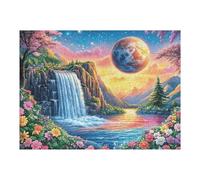 Waterfall Forest Moon Planet Wild Nature Rural Countryside 500 Piece Jigsaw Puzzle for Adults Jigsaw Weekend Get Together Activity Whimsical Design for Friends Stress Buster 500 PCS