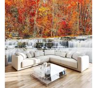 Waterfall Forest Photo Wallpaper 79"x55" Red Maple 3D Effect Panoramic Wall Murals Non-Woven Wall Paper for Bedroom Living Room TV Backdrop,Easy to Install W-28
