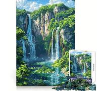 Waterfall Forest Pixel Art Jigsaw for Teenagers1000 Pieces Brain Exercise Soothing Downtime Precision Cut Festive Gift (38x26cm)