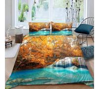 Waterfall Forest Super King Duvet Cover Set 3D Printed Natural Landscape Bedding Set Ultra Soft Microfiber Quilt Cover 220x260 cm with 2 Pillowcases with Zipper for Boys Girls Teens a.2081