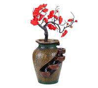 Waterfall Fountain Indoor,4-Tier Resin Tabletop Fountains with Water Flows & Artificial Tree | Zen Relaxation Desktop Home Decor for Bedroom Living Room