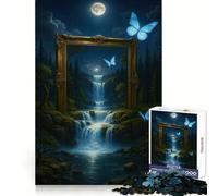 Waterfall Framed by Nature And Butterflies 1000 Pieces Jigsaw Puzzles for Teenagers Smart Exercise Leisure Activity Seamless Lock Birthday Gift (38x26cm)