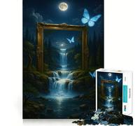 Waterfall Framed by Nature And Butterflies Jigsaw Puzzle 1000 Piece Creative Skill Toy Clean Cut Sturdy Components Travel-friendly Brain Game Gift (50x75cm)