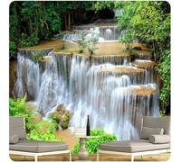 Waterfall Fresh Green Jungle Scenery 3D Wallpaper Easy Install Feature Office Living Room Sofa Bedroom TV Background Wall Decoration-350cm×256cm