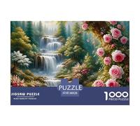 Waterfall Garden Recycled Paper 1000 Pc Puzzle for Adults Kids -Forest Waterfall Framed by Pink Roses Fun Present & Activity for Home Great Gift Idea38x26cm/1000pcs