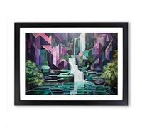 Waterfall Geometric No.2 Framed Print | A2 Black Framed Wall Art | Ready to Hang | Modern Landscape Picture | Living Room Bedroom Lounge Office