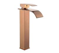 Waterfall High Rise Basin Mixer Tap Hot & Cold Tall Waterfall Bathroom Taps Flat Spout Single Lever,Rose Gold