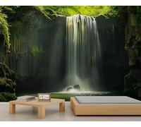 Waterfall in A Cave Mural Nature Landscape Mural Wallpaper Columnar Basalt Wallpaper Moss Vines for Bedrooms Living Room Room Sofa TV Background Large Wall Painting Poster 100X70cm
