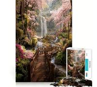 Waterfall in A Cherry Blossom Forest Jigsaw Puzzles for Adults 1000 Think Boost Game Precise Interlock Structure Easy to Learn Family Enjoyment (38x26cm)