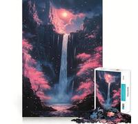 Waterfall in A Dreamy Forest Cherry Blossom Adult Jigsaw Puzzles1000 Pieces Brain Game Gift High Precision Die Cut Relaxing Indoor Group Activity (38x52cm)