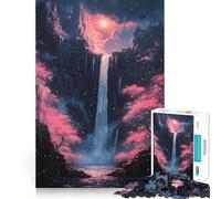 Waterfall in A Dreamy Forest Cherry Blossom Jigsaw Puzzles for Adults 1000 Mind Boost Game Uniform Size Precise Pieces Travel-friendly Brain Game Gift (50x75cm)