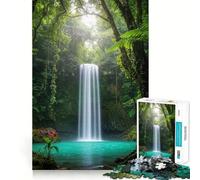 Waterfall in A Lush Green Forest Adults 1000 Pieces Puzzle Mind Training Fun Burr Free Clean Cut Pieces Heartwarming Gathering Activity (38x52cm)